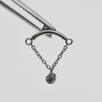 Labret em Titânio 1.2mm - BARRA CURVA e  CORRENTE com PEDRA FLAT TIT14 - Foto 3