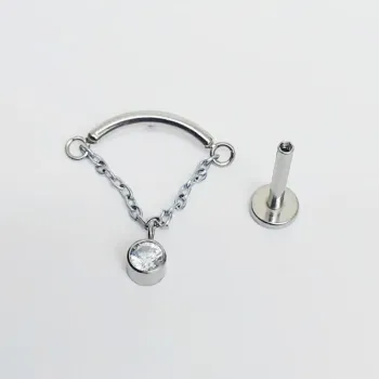 Labret em Titânio 1.2mm - BARRA CURVA e  CORRENTE com PEDRA FLAT TIT14 - Foto 2