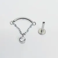 Labret em Titânio 1.2mm - BARRA CURVA e  CORRENTE com PEDRA FLAT TIT14 - Foto 2