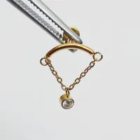 Labret em Titânio PVD DOURADO 1.2mm - BARRA CURVA e  CORRENTE com PEDRA FLAT TIT22 - Foto 3