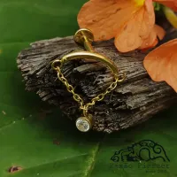 Labret em TITÂNIO PVD GOLD Barra Curva com Corrente e  Pedra FLAT 1112 - Foto 2