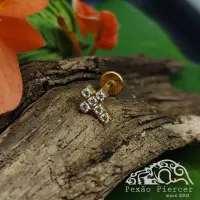 Labret em TITÂNIO PVD GOLD CRUZ com PEDRAS 1103 - Foto 2