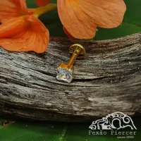 Labret em TITÂNIO PVD GOLD SQUARE com Pedra 1107 - Foto 2