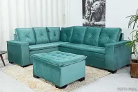 Sofá Canto 5 lugares com Puff Alemanha Veludo Verde Tiffany A40 - Foto 2