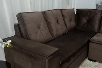 Sofá Canto 5 lugares com Puff Alemanha Veludo Marrom A17 - Foto 3