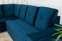 Sofá Canto 5 lugares com Puff Alemanha Veludo Azul A16 - Foto 3
