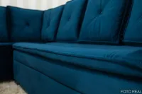 Sofá Canto 5 lugares com Puff Alemanha Veludo Azul A16 - Foto 4