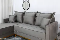Sofá 3 Lug. Com Chaise Milão Larg. 2.30m Veludo Cinza 813 - Molas Ensacadas - Foto 3