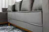 Sofá 3 Lug. Com Chaise Milão Larg. 2.30m Veludo Cinza 813 - Molas Ensacadas - Foto 4