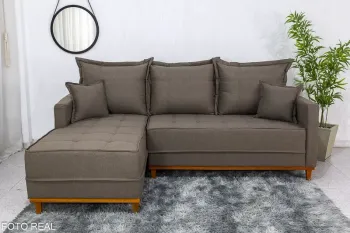 Sofá 3 Lug. Com Chaise Milão Larg. 2.30m Linho Marrom 1007 - Molas Ensacadas - Foto 2