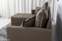 Sofá 3 Lug. Com Chaise Milão Larg. 2.30m Linho Marrom 1007 - Molas Ensacadas - Foto 4