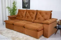 Sofá Retrátil Reclinável 2.70m Roma Veludo Terracota 24 - D28 Soft - Foto 5