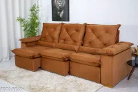 Sofá Retrátil Reclinável 2.70m Roma Veludo Terracota 24 - D28 Soft - Foto 4