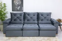 Sofá Retrátil Reclinável 2.70m Roma Veludo Cinza 20 - D28 Soft