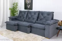 Sofá Retrátil Reclinável 2.70m Roma Veludo Cinza 20 - D28 Soft - Foto 2