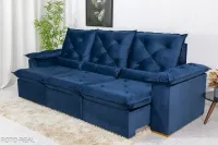Sofá Retrátil Reclinável 2.70m Roma Veludo Azul 03 - D28 Soft - Foto 2