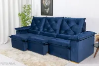 Sofá Retrátil Reclinável 2.70m Roma Veludo Azul 03 - D28 Soft - Foto 3