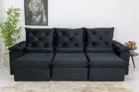 Sofá Retrátil Reclinável 2.70m Roma Veludo Preto 21 - D28 Soft