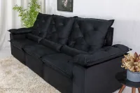 Sofá Retrátil Reclinável 2.70m Roma Veludo Preto 21 - D28 Soft - Foto 3