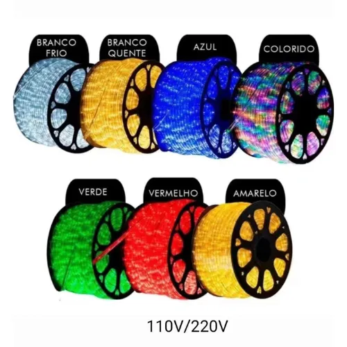Mangueira Redonda Luminosa LED Varias Cores Rolo 100mts