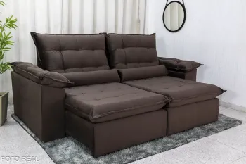 Sofá Retrátil Reclinável 2.00m Emanuelly Veludo Marrom - D28 Soft