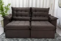Sofá Retrátil Reclinável 2.00m Emanuelly Veludo Marrom - D28 Soft - Foto 3