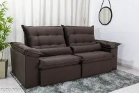 Sofá Retrátil Reclinável 2.00m Emanuelly Veludo Marrom - D28 Soft - Foto 4