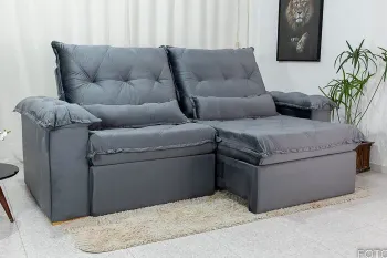 Sofá Retrátil Reclinável Califórnia 2.50m Veludo 526 Cinza - D28 Hiper soft