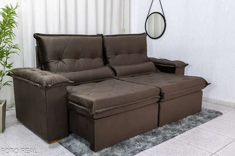 Sofá Retrátil Reclinável Califórnia 2.50m Veludo 524 Marrom - D28 Hiper soft Imagem