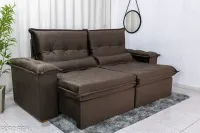 Sofá Retrátil Reclinável Califórnia 2.50m Veludo 524 Marrom - D28 Hiper soft