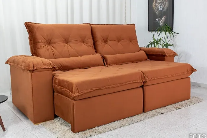 Sofá Retrátil Reclinável Califórnia 2.50m Veludo 549 Terracota - D28 Hiper soft Imagem