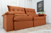 Sofá Retrátil Reclinável Califórnia 2.50m Veludo 549 Terracota - D28 Hiper soft - Foto 2