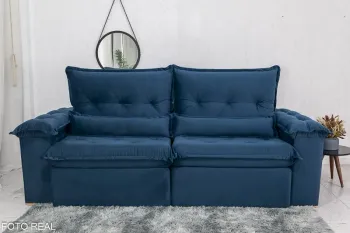 Sofá Retrátil Reclinável Califórnia 2.50m Veludo Azul 529 - D28 Hiper soft