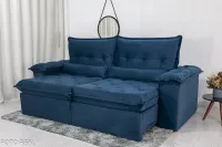 Sofá Retrátil Reclinável Califórnia 2.50m Veludo Azul 529 - D28 Hiper soft - Foto 4