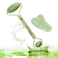 Kit Rolo Massageador + Placa Facial Pedra de Jade - Verde