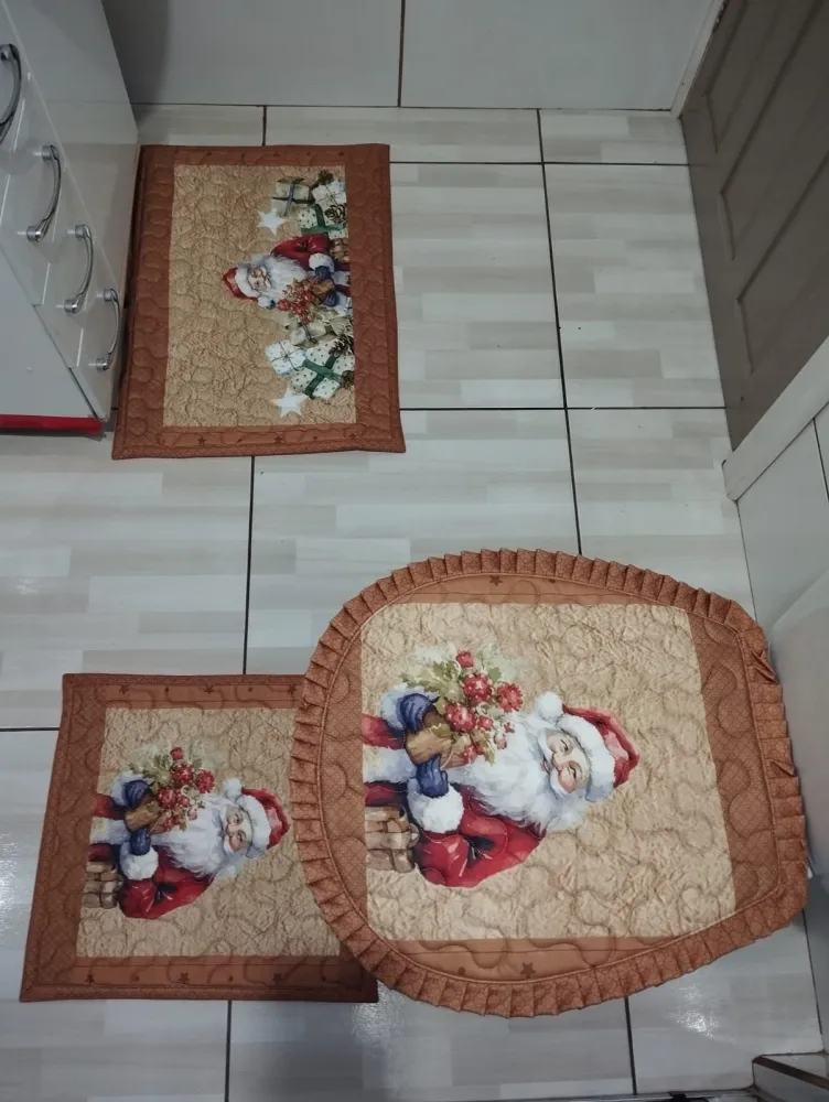 Jogo de Tapete Banheiro - Natal Fundo Bege III Imagem