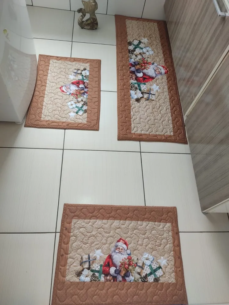 Jogo de Tapete Cozinha - Natal Fundo Bege II Imagem