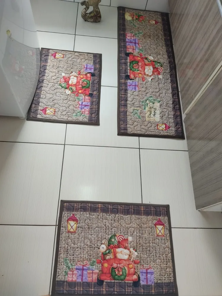 Jogo de Tapete Cozinha - Natal Fundo Marrom III
