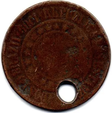 1909 - 40 Réis - Moeda Brasil - Furo