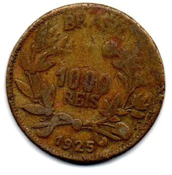 1925 - 1000 Réis - Falsa de Época - Moeda Brasil