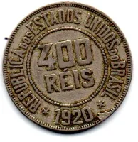 1920 - 400 Réis - ERRO: Cunho Quebrado - Moeda Brasil - Foto 3