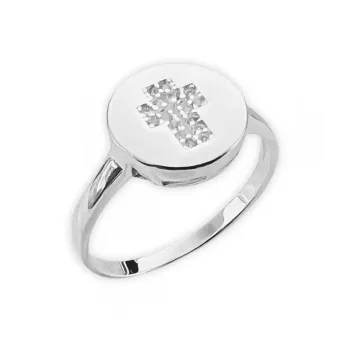 Anel de Prata Feminino - Cruz com Pedras - AN1595