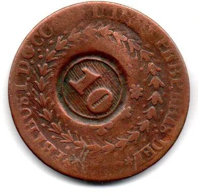 1830C - 40 Réis c/ Carimbo geral de 10 - Moeda Brasil Império