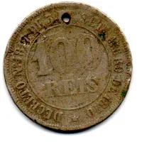 18?1 - 100 Réis - Moeda Brasil Império - UTG - C/ Furo - Foto 2