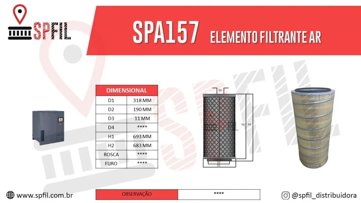 ELEMENTO FILTRANTE AR SPA157 