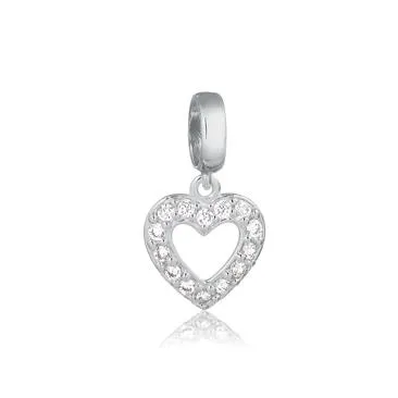 Berloque prata alta coração cravado - 250766