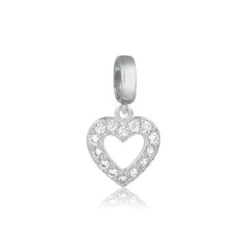 Berloque prata alta coração cravado - 250766