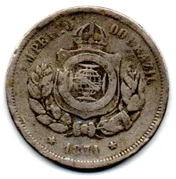 1871 - 100 Réis - Moeda Brasil Império - UTG - C/ Mossa
