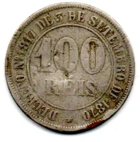 1871 - 100 Réis - Moeda Brasil Império - UTG - C/ Mossa - Foto 2
