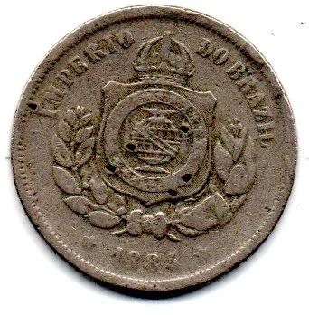 1884 - 100 Réis - Moeda Brasil Império - C/ Danos